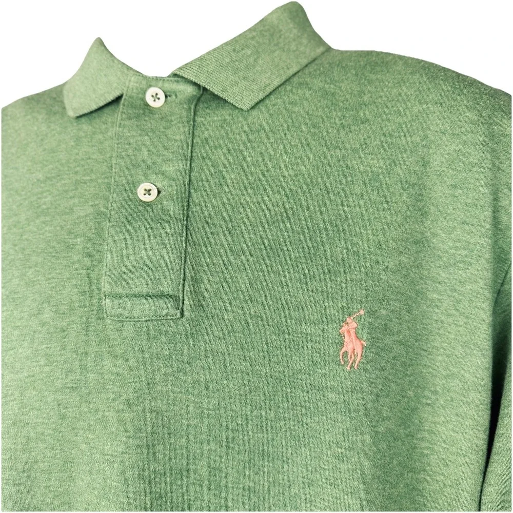 VTG 90s POLO RALPH LAUREN SHIRT L Sage Green Pink Pony Oversize Fit Short Sleeve